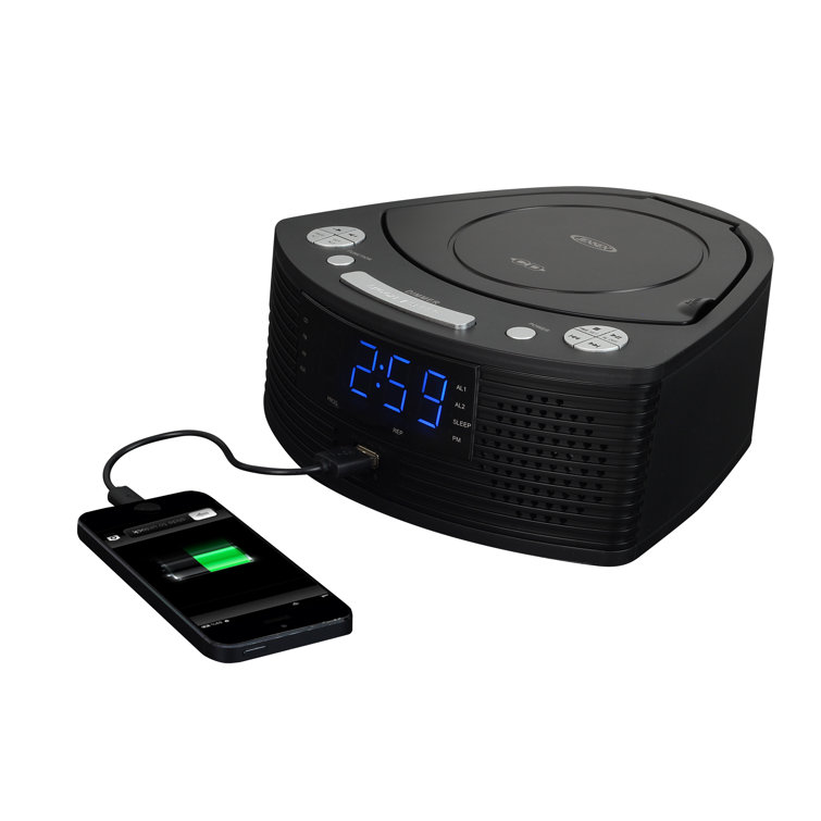 Jensen Digital Mechanical Tabletop Clock with Alarm in Black